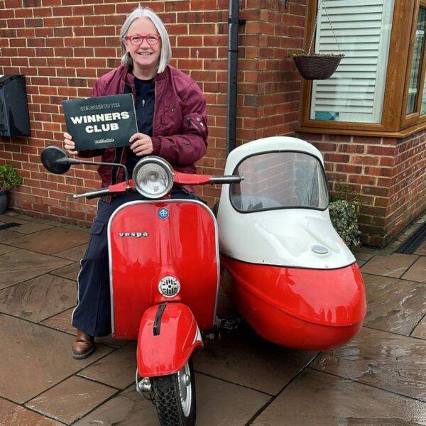 Joanne Shaw from Broadstairs, Kent with Ticket Number 6837 wins 1976 Vespa Rally 200 & Bambini Sidecar - Friday 31st January